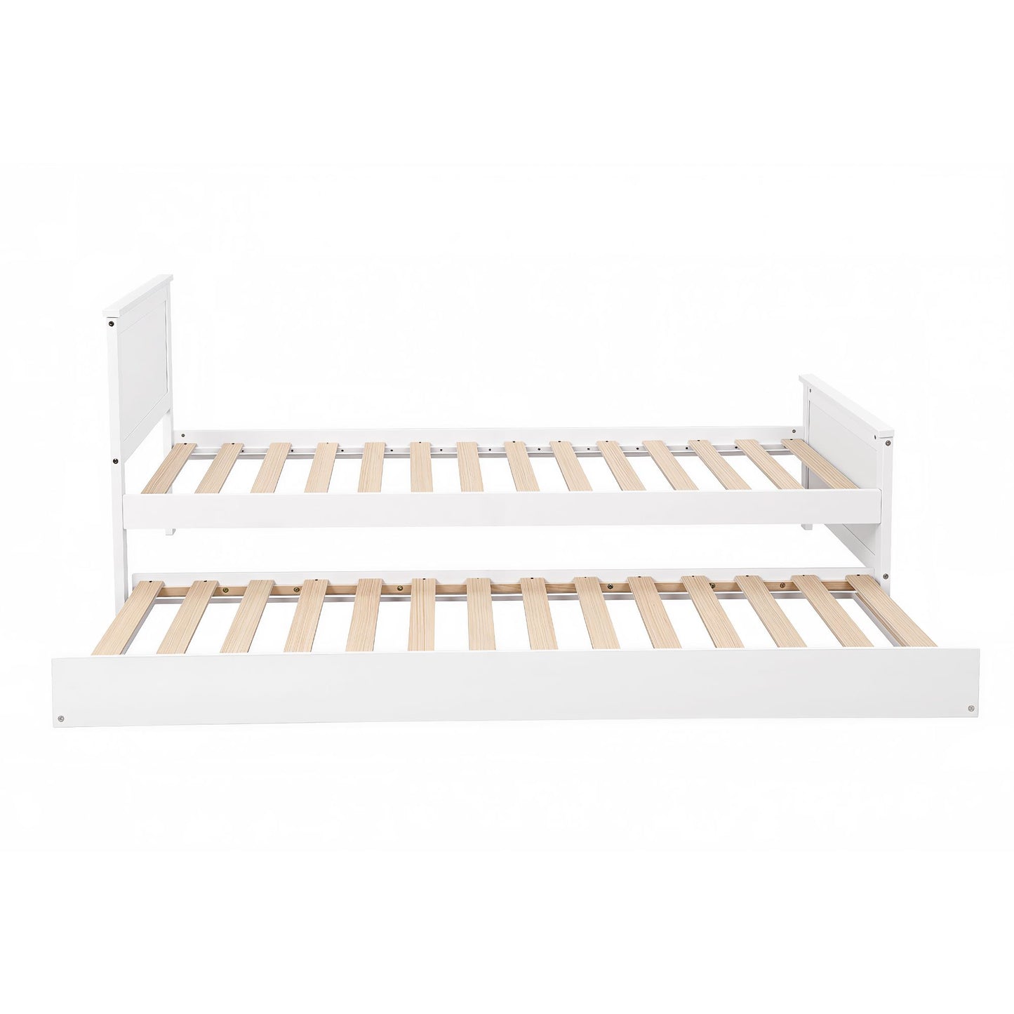 Malta Bed Frame with Trundle Solid Wood Toddler Bunk Bed with Headboard - White Single
