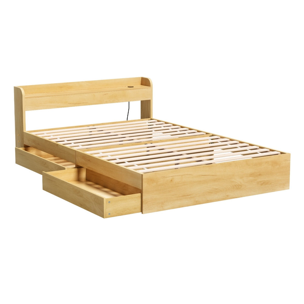 Bari Bed Frame with Charging Ports and 2 Drawers - Wood Double