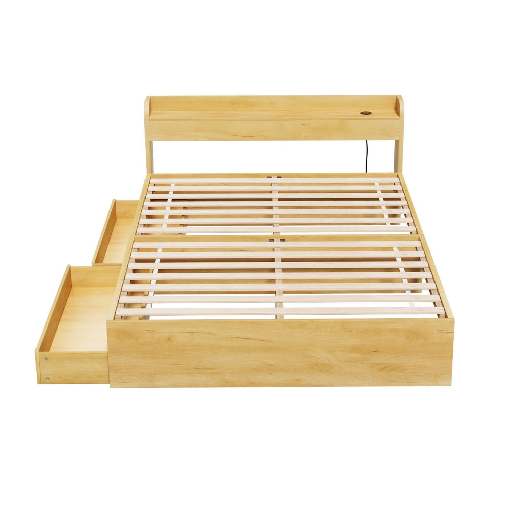Bari Bed Frame with Charging Ports and 2 Drawers - Wood Double