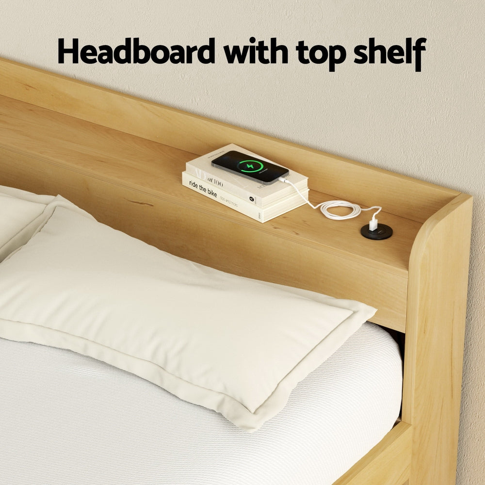 Bari Bed Frame with Charging Ports and 2 Drawers - Wood Double