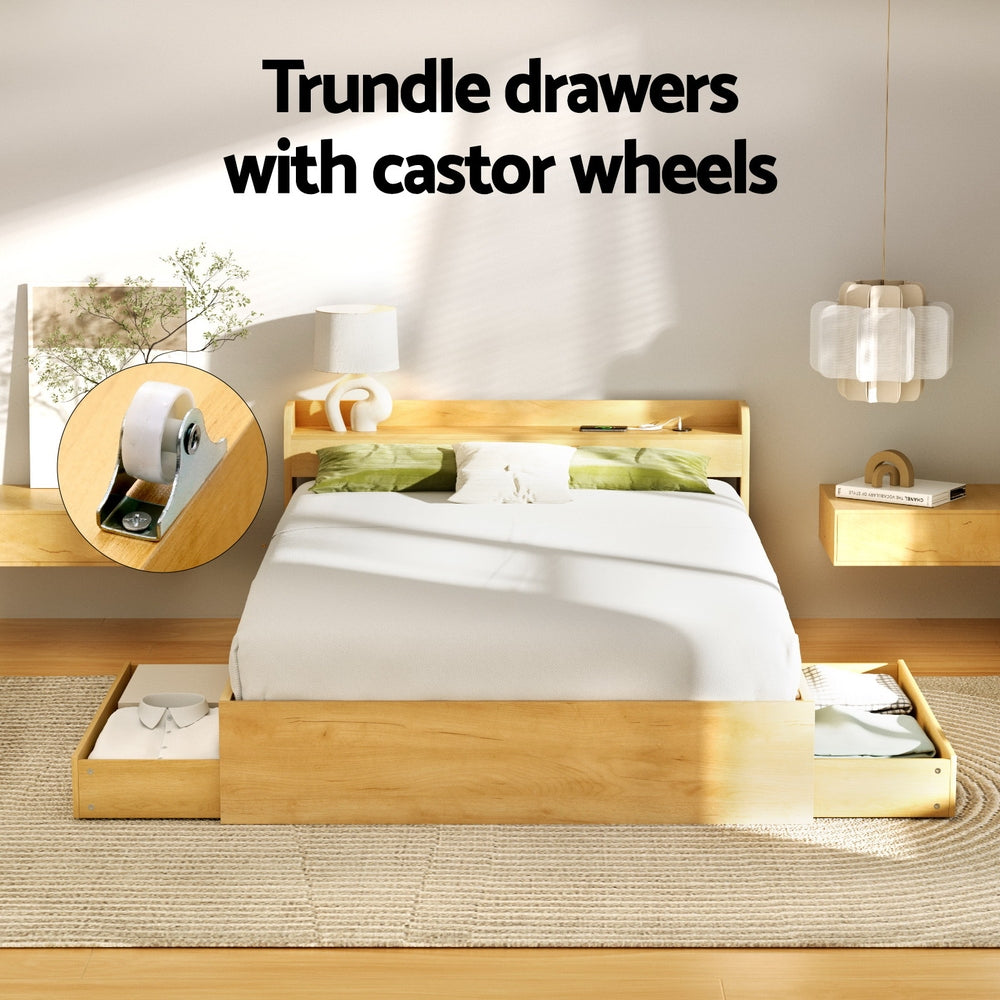 Bari Bed Frame with Charging Ports and 2 Drawers - Wood Double