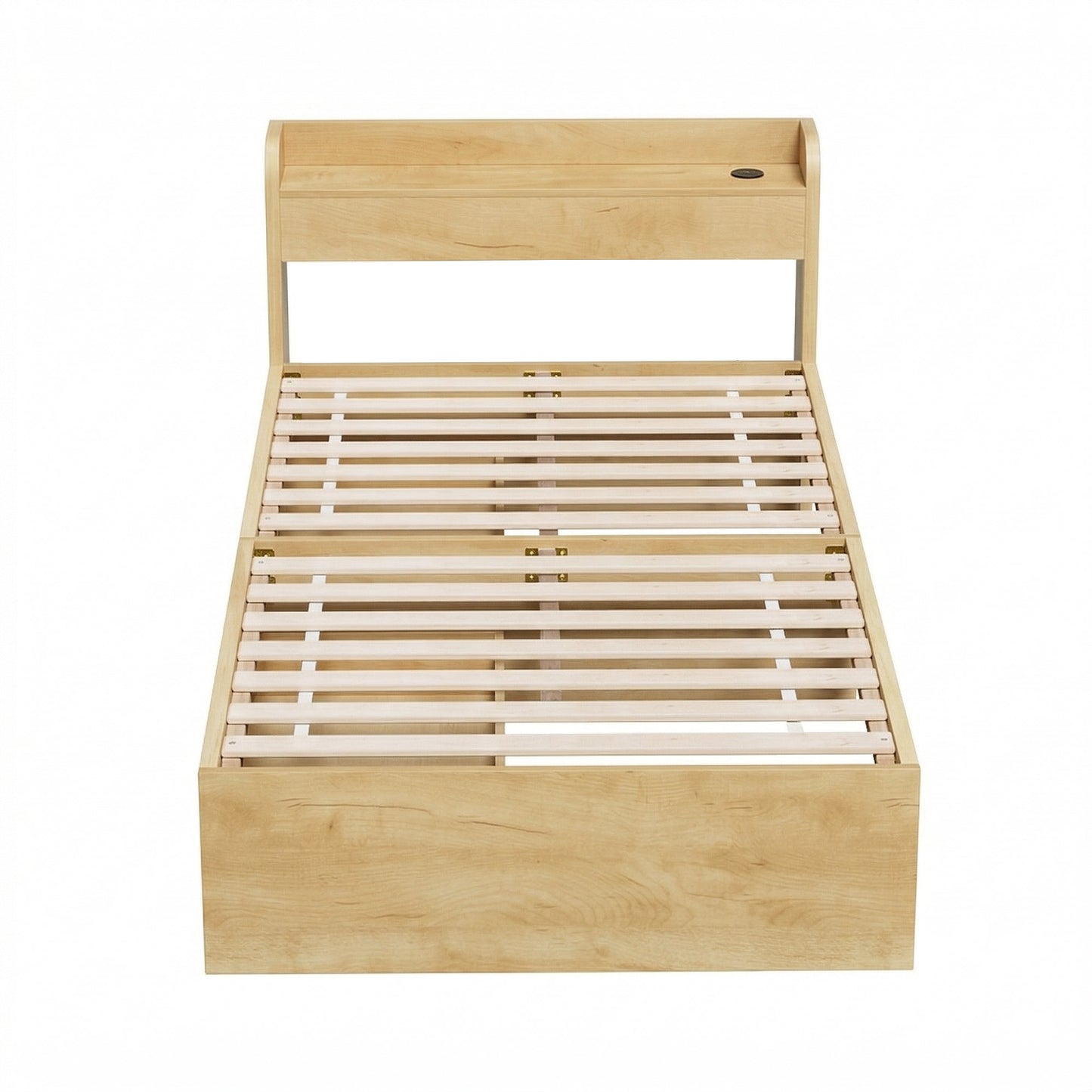 Maeve Bed Frame with 2 Drawers Platform Bed with Headboard Bed Base with USB Ports - Natural King Single