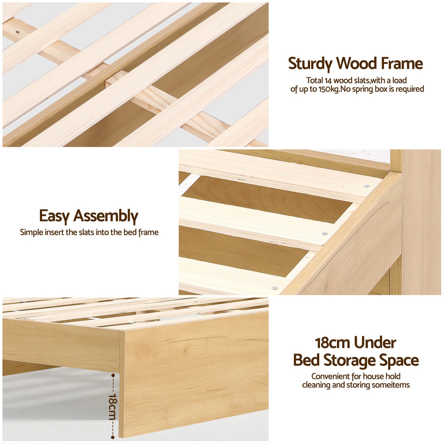 Maeve Bed Frame with 2 Drawers Platform Bed with Headboard Bed Base with USB Ports - Natural King Single