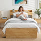 Maeve Bed Frame with 2 Drawers Platform Bed with Headboard Bed Base with USB Ports - Natural King Single