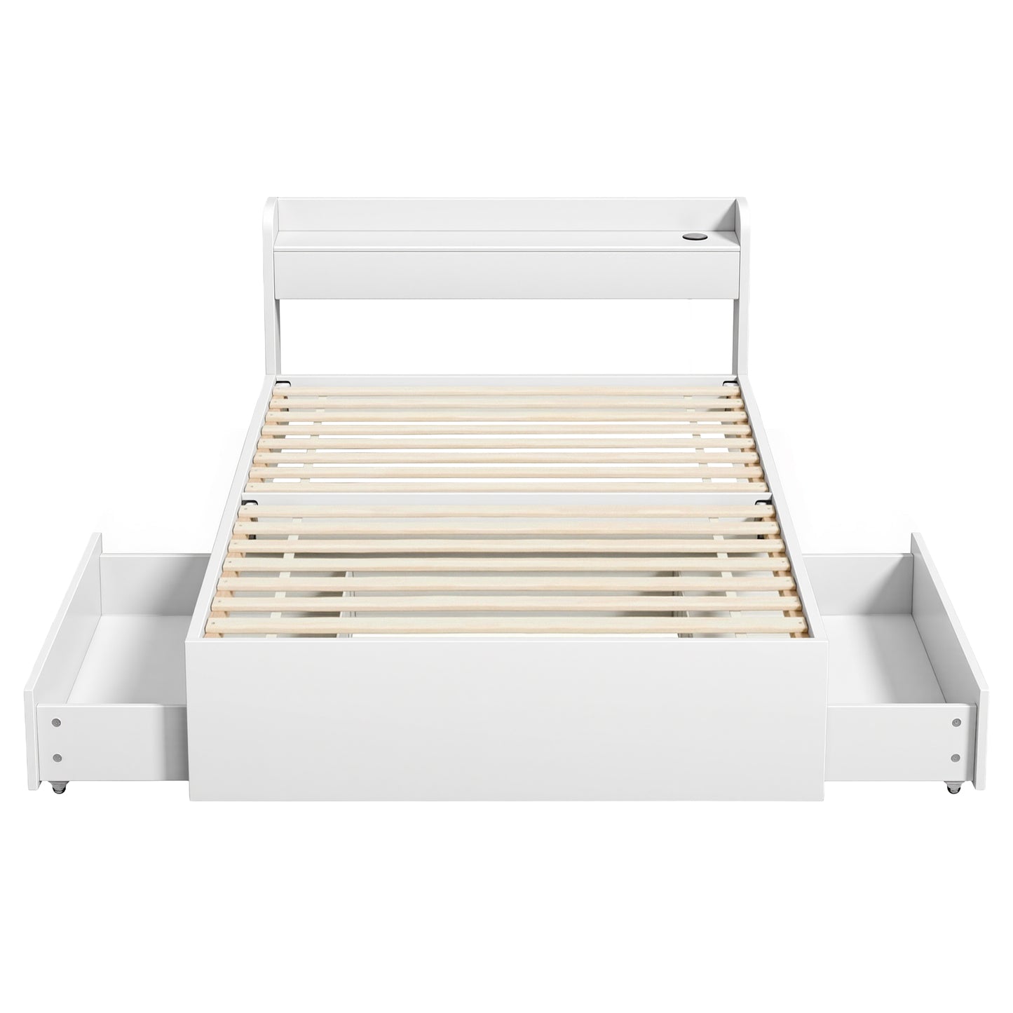 Maeve Bed Frame with Charging Ports and 2 Drawers - White King Single