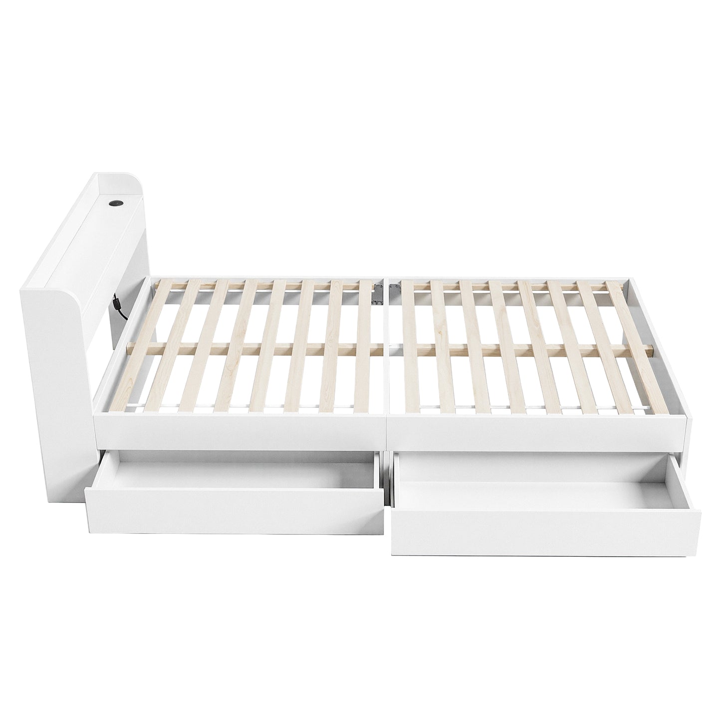 Maeve Bed Frame with Charging Ports and 2 Drawers - White King Single