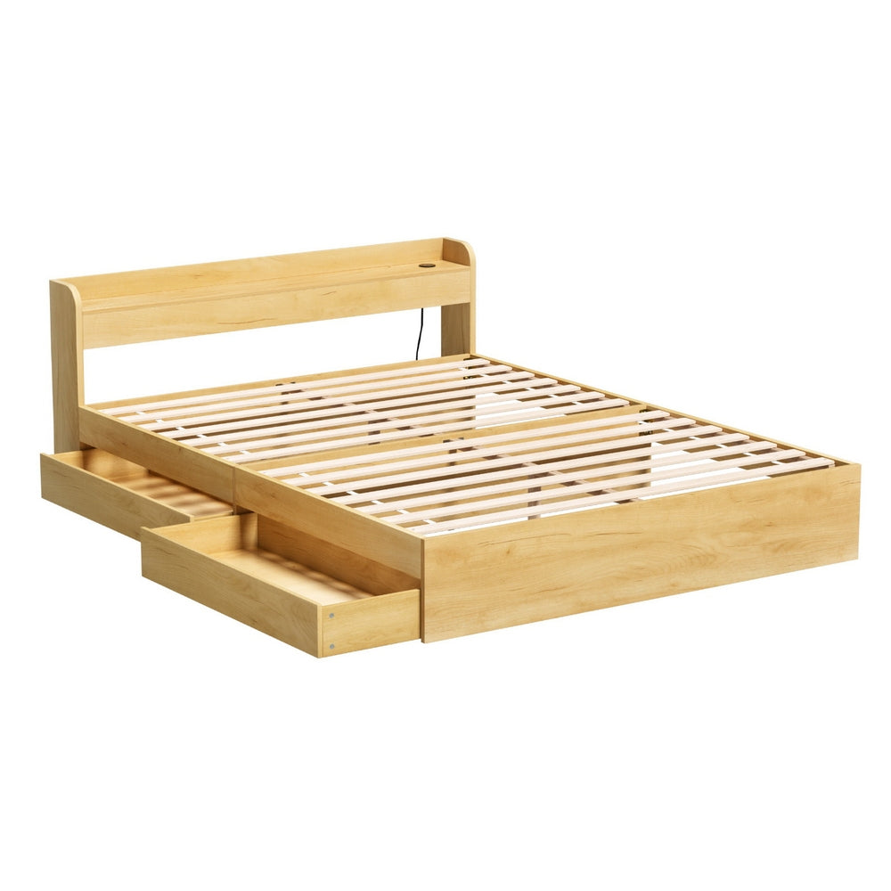 Bari Bed Frame with Charging Ports and 2 Drawers - Wood Queen