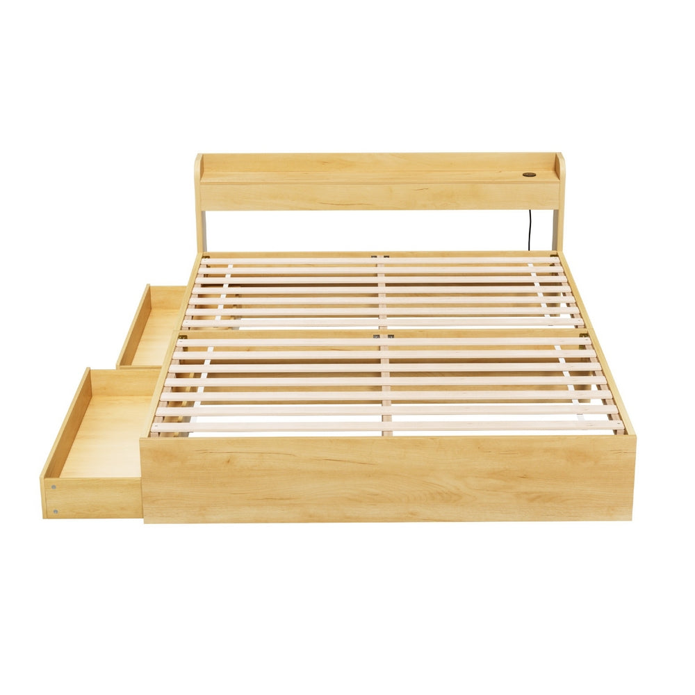 Bari Bed Frame with Charging Ports and 2 Drawers - Wood Queen