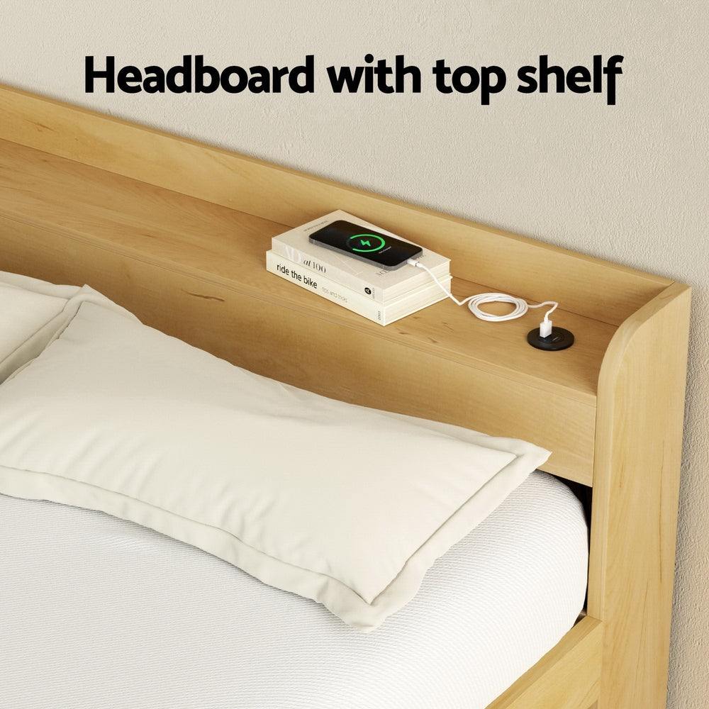 Bari Bed Frame with Charging Ports and 2 Drawers - Wood Queen