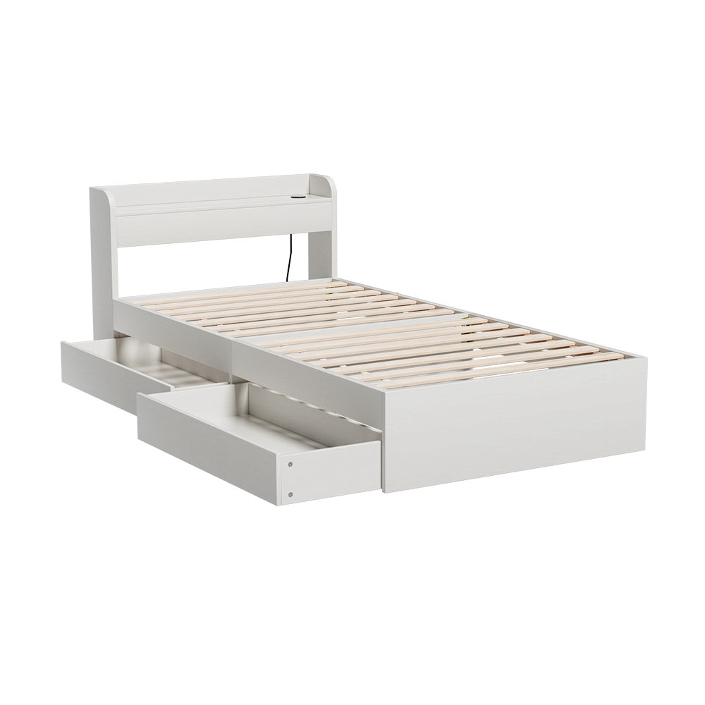 Maeve Bed Frame with Charging Ports and 2 Drawers - White Single
