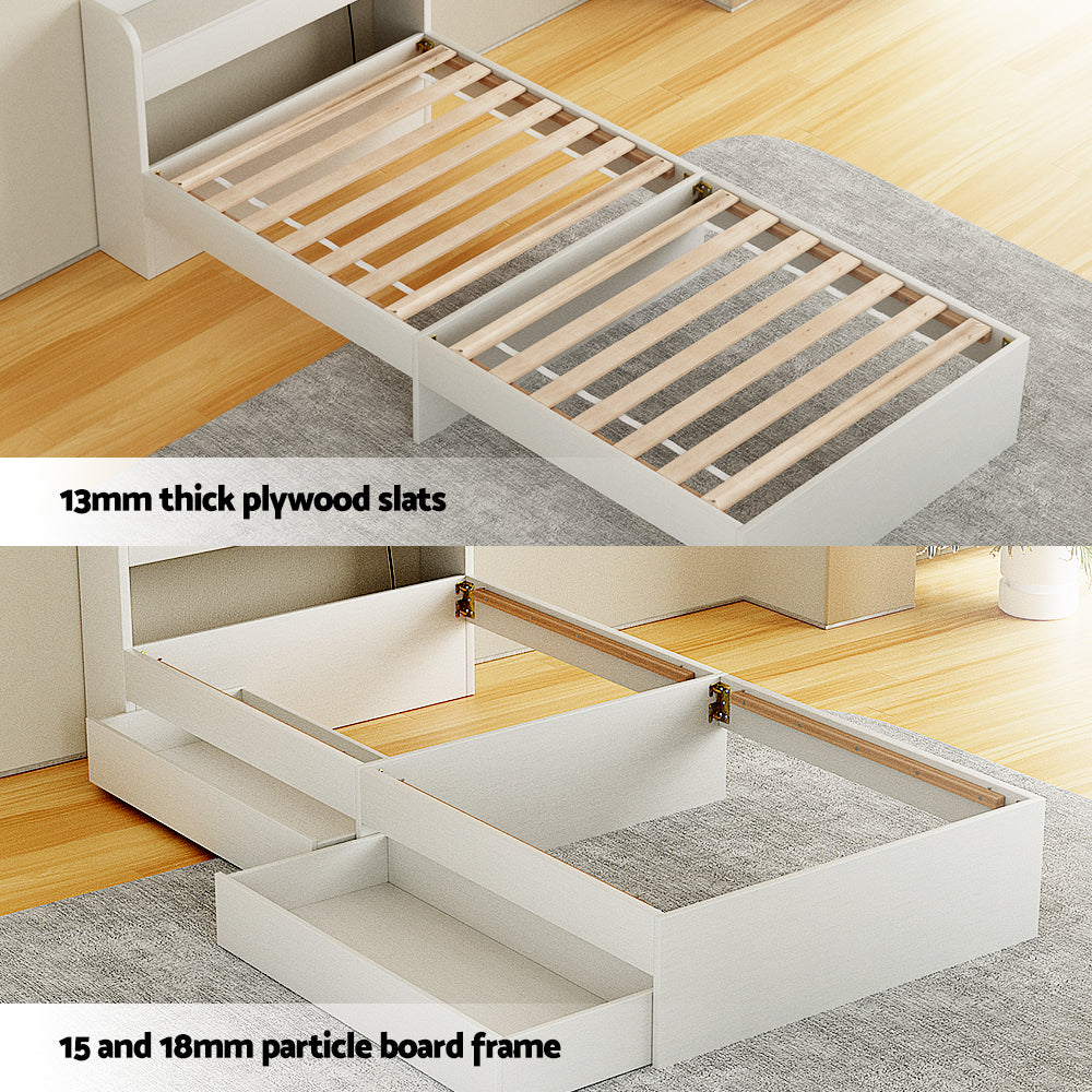 Maeve Bed Frame with Charging Ports and 2 Drawers - White Single