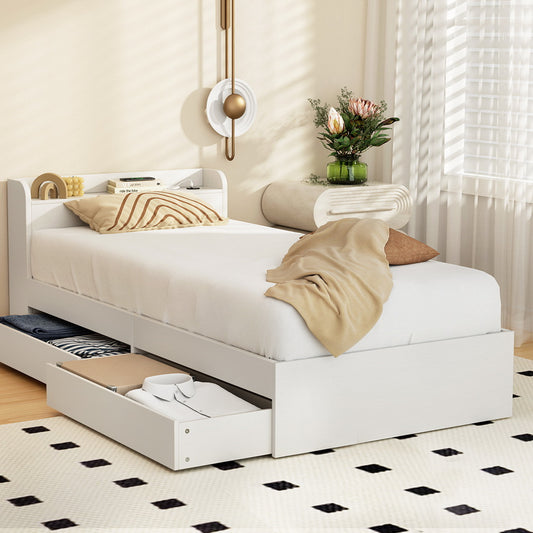 Maeve Bed Frame with Charging Ports and 2 Drawers - White Single