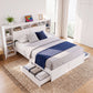Algiers Bed Frame with Storage Bookcase Headboard, USB & Type-C Ports & Drawers - White Queen