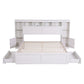 Algiers Bed Frame with Storage Bookcase Headboard, USB & Type-C Ports & Drawers - White Queen