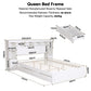 Algiers Bed Frame with Storage Bookcase Headboard, USB & Type-C Ports & Drawers - White Queen