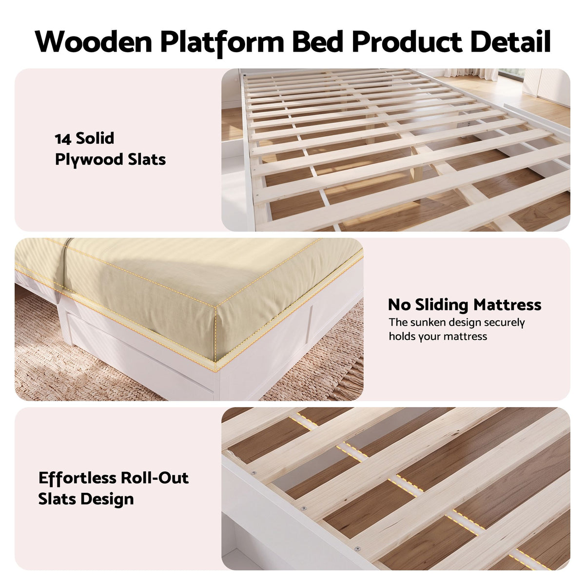 Algiers Bed Frame with Storage Bookcase Headboard, USB & Type-C Ports & Drawers - White Queen