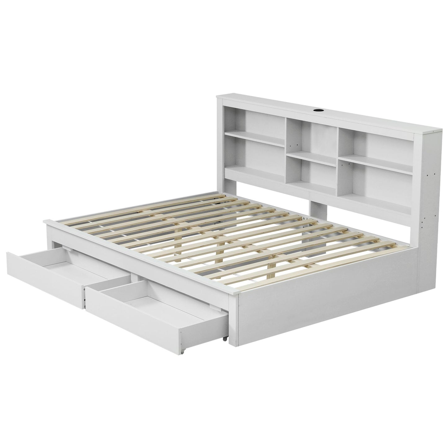 Isla Solid Wood Double Platform Bed Frame with Storage Headboard - White Double