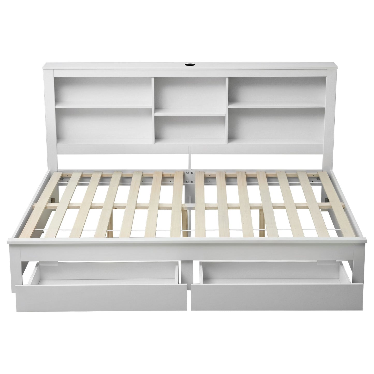 Isla Solid Wood Double Platform Bed Frame with Storage Headboard - White Double