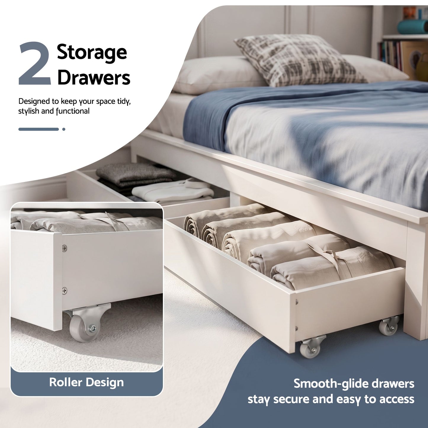 Isla Solid Wood Double Platform Bed Frame with Storage Headboard - White Double