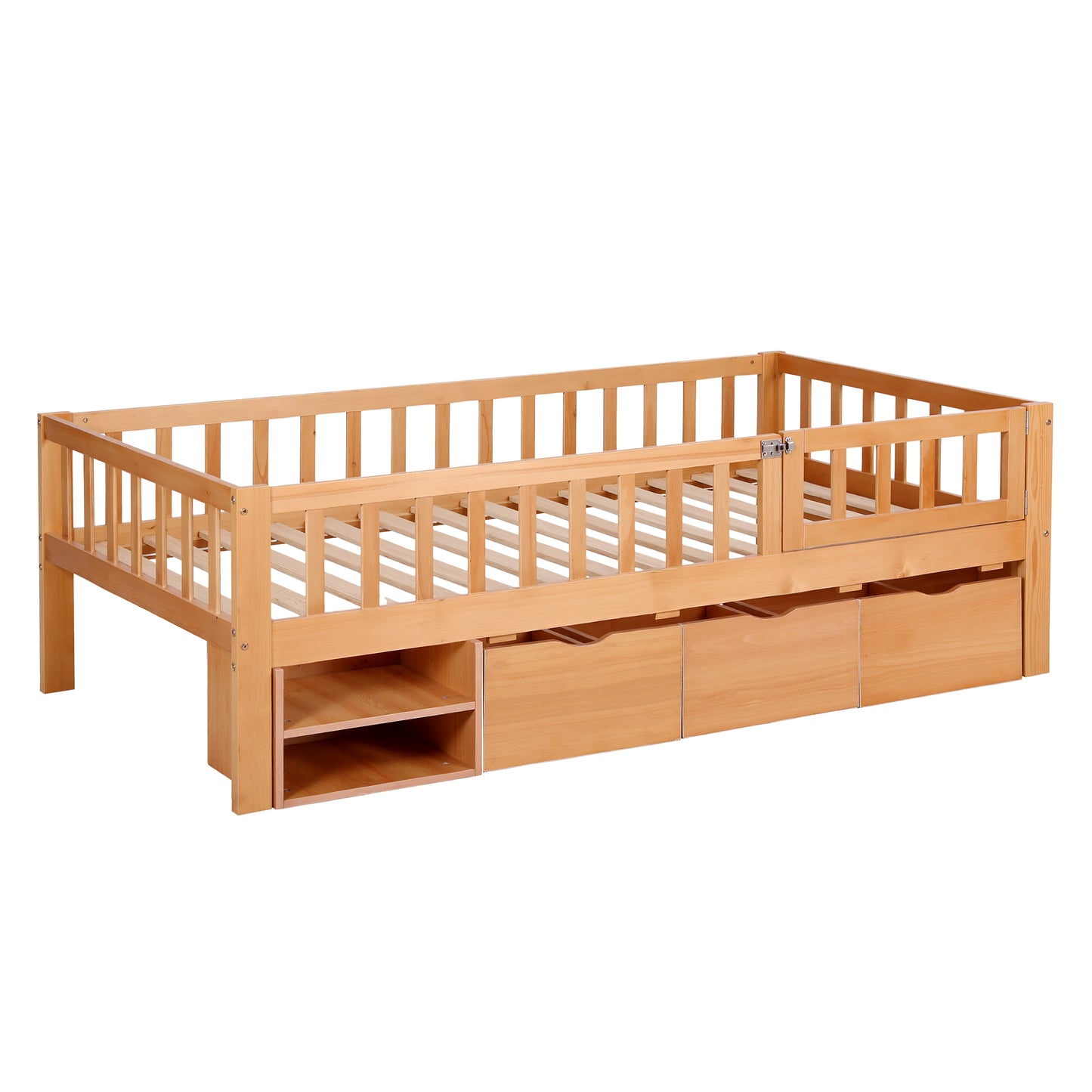 Harlem Kids Bed Frame with 3 Storage Drawer Montessori Bed - Natural Single