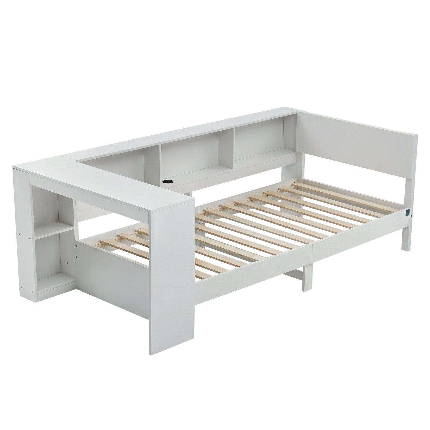 Sydney Solid Wood Corner Platform Bed Frame with Built-in Desk - White Single