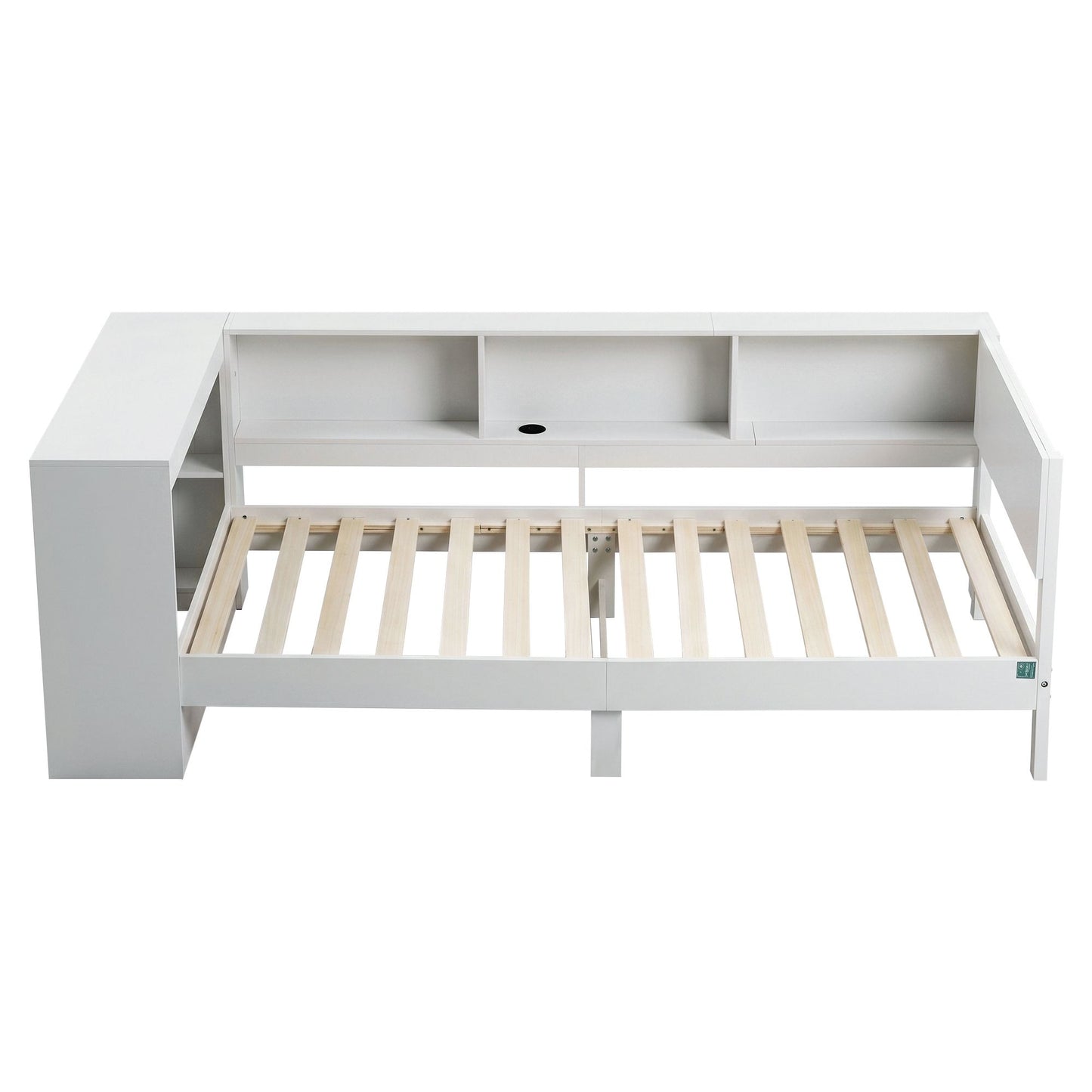 Sydney Solid Wood Corner Platform Bed Frame with Built-in Desk - White Single