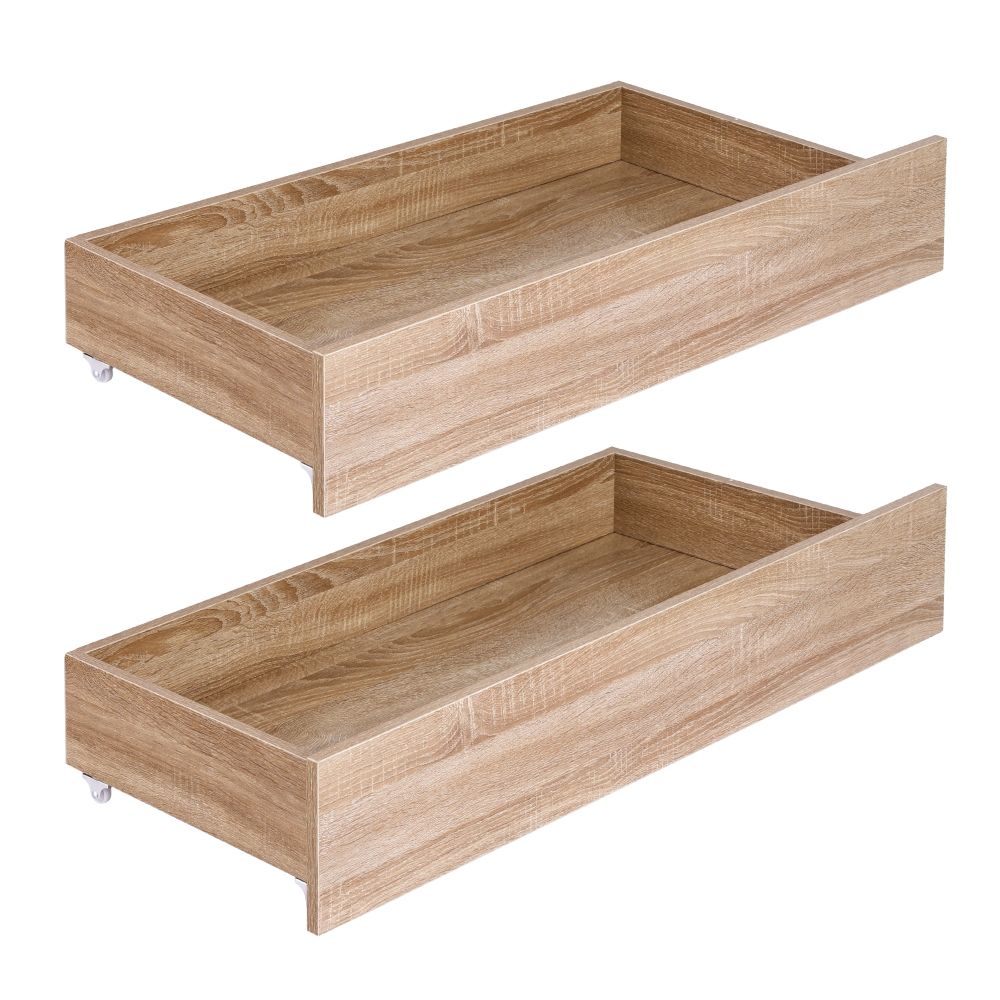 Ornel Set of 2 Under Bed Storage with Wheels Rolling Wooden Drawers King Single & Queen