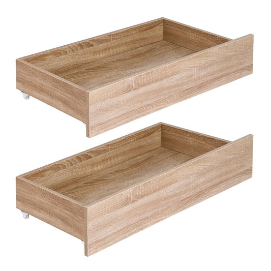 Ornel Set of 2 Under Bed Storage with Wheels Rolling Wooden Drawers Single & Double
