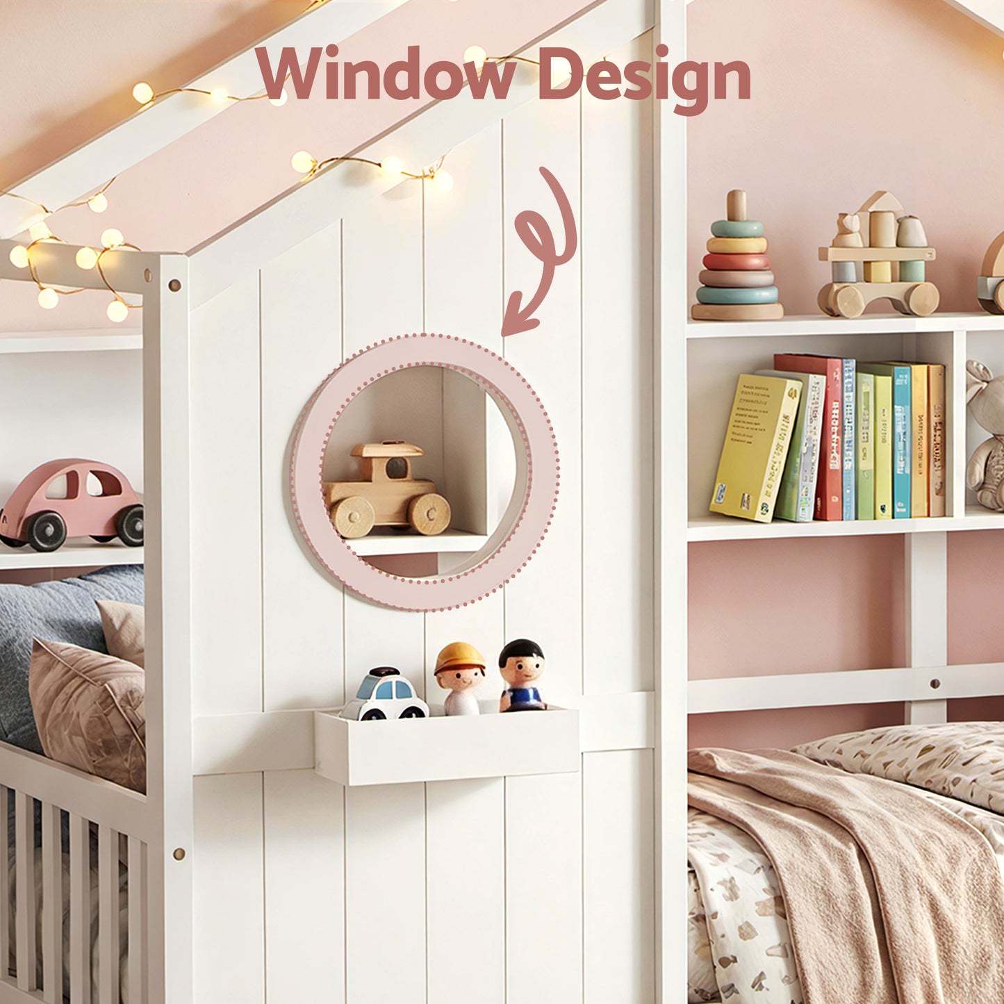 Karelia Kids Bed Frame House Bed Solid Wood Montessori Bed for Toddler  - White Single