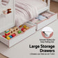 Karelia Kids Bed Frame Storage Bookcase & Drawers House Bed Solid Wood Montessori Bed  - White Single