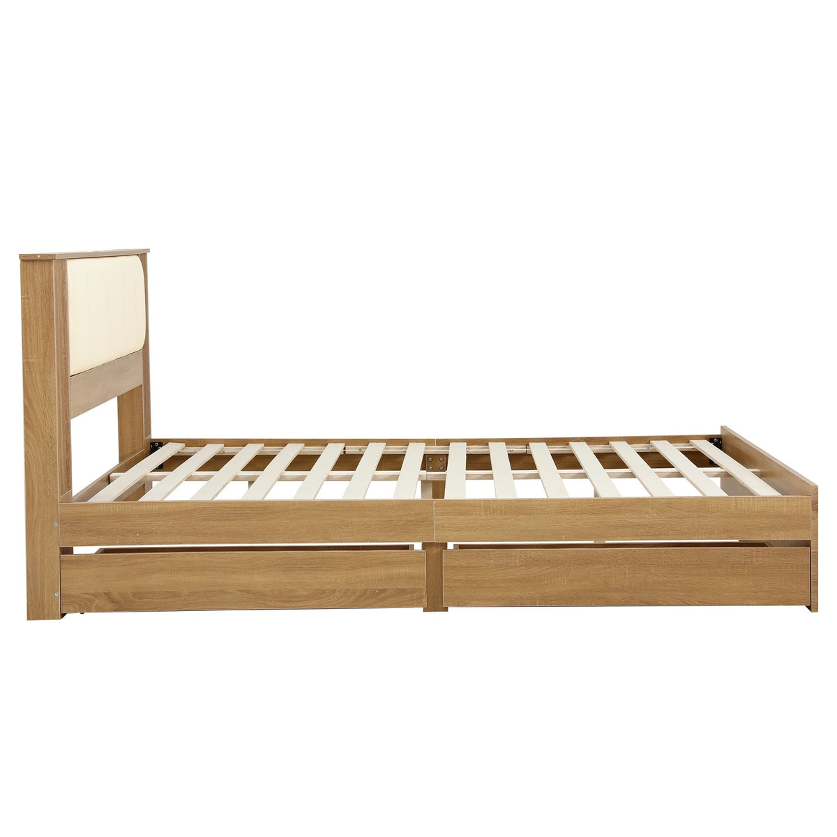 Kinsale Bed Frame with 2 Drawers PU Leather Headboard & Charging Station - Oak King Single