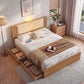 Kinsale Bed Frame with 2 Drawers PU Leather Headboard & Charging Station - Oak Queen