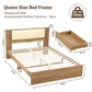 Kinsale Bed Frame with 2 Drawers PU Leather Headboard & Charging Station - Oak Queen