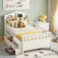 Tarsia Bed Frame Storage Drawers Montessori Bed with Headboard USB Ports & Led Light  - White Single