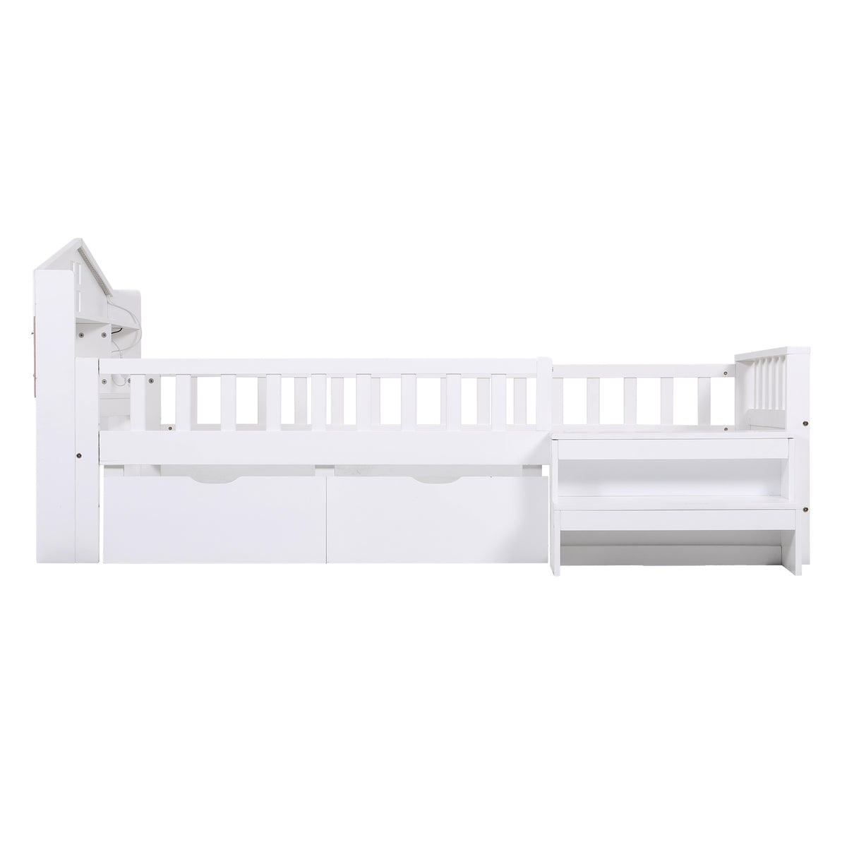 Tarsia Bed Frame Storage Drawers Montessori Bed with Headboard USB Ports & Led Light  - White Single