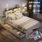 Madrid Bed Frame with Storage Drawers White Platform LED - White Double