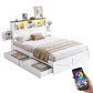 Madrid Bed Frame with Storage Drawers White Platform LED - White Queen