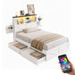 Madrid Bed Frame with Storage Drawers White Platform LED - White Single