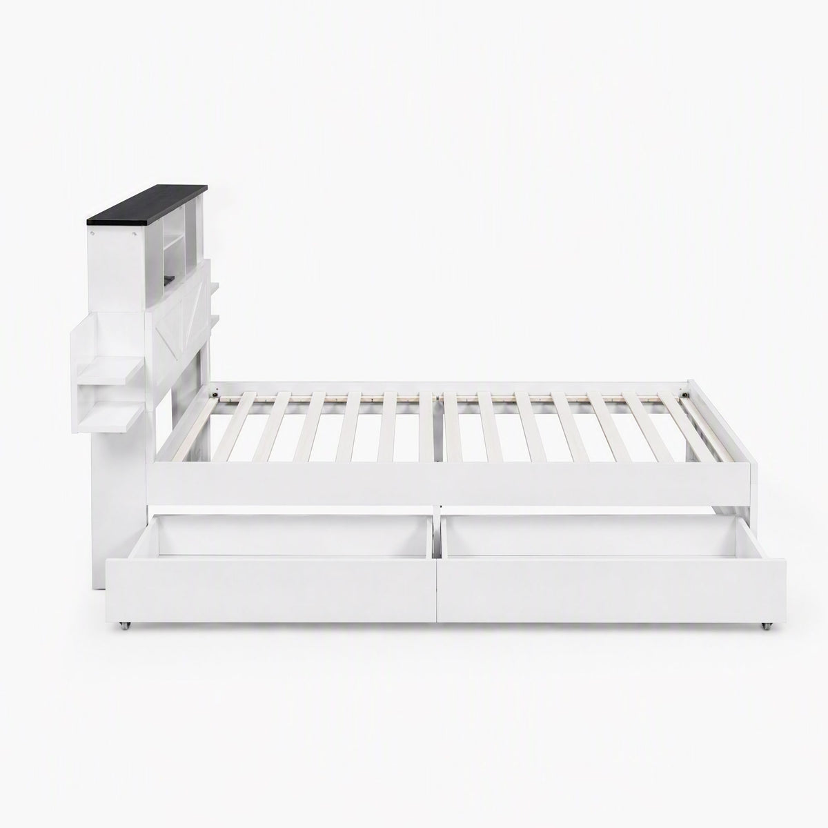 Madrid Bed Frame with Storage Drawers White Platform LED - White Single