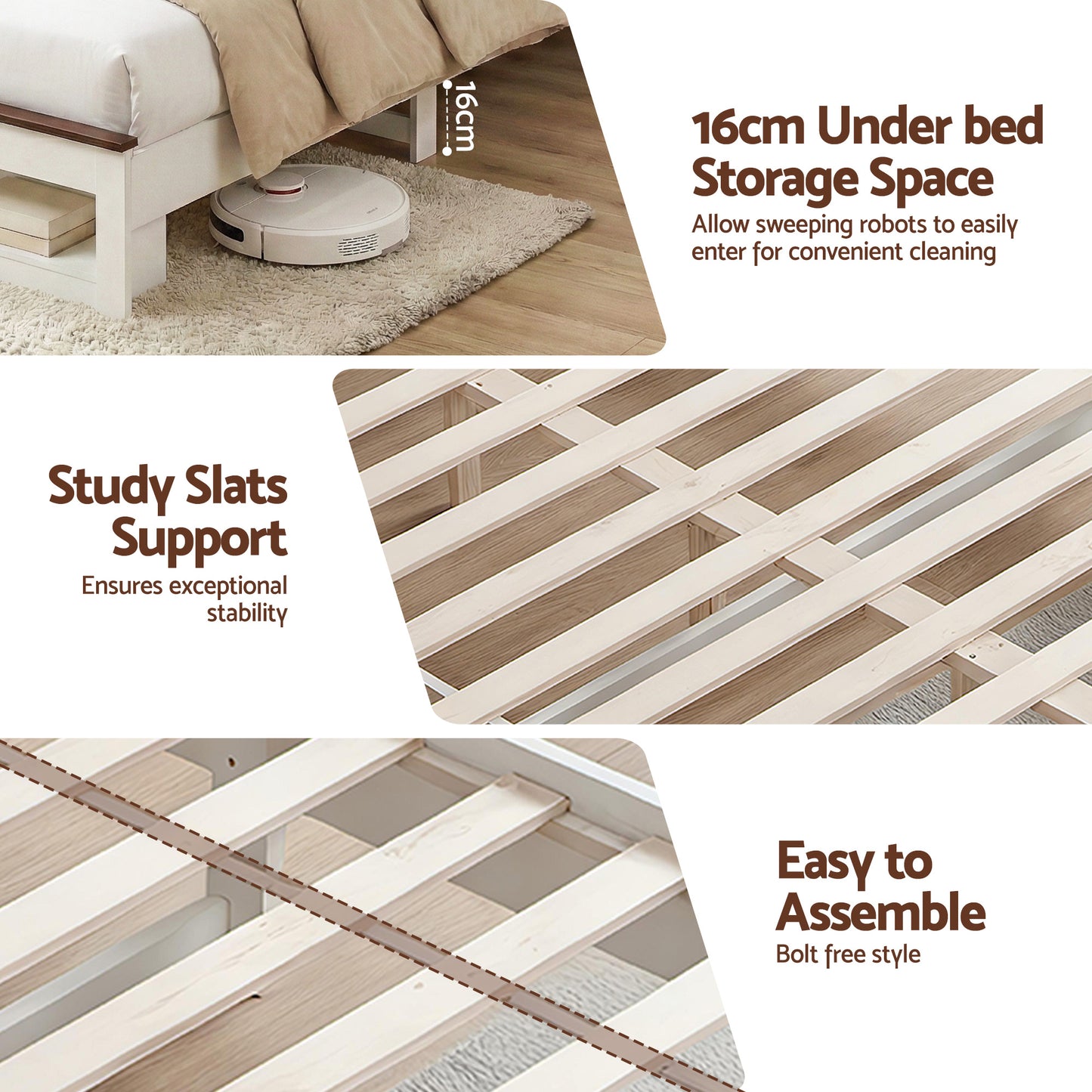 Mysha Bed Frame with Storage Bookcase Headboard and Footboard - White Double