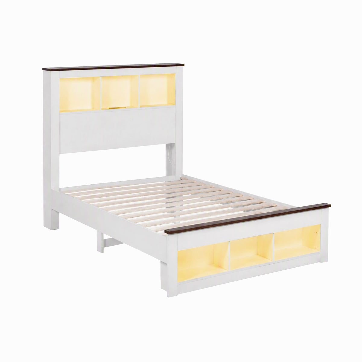 Mysha Bed Frame with Storage Bookcase Headboard and Footboard - White King Single