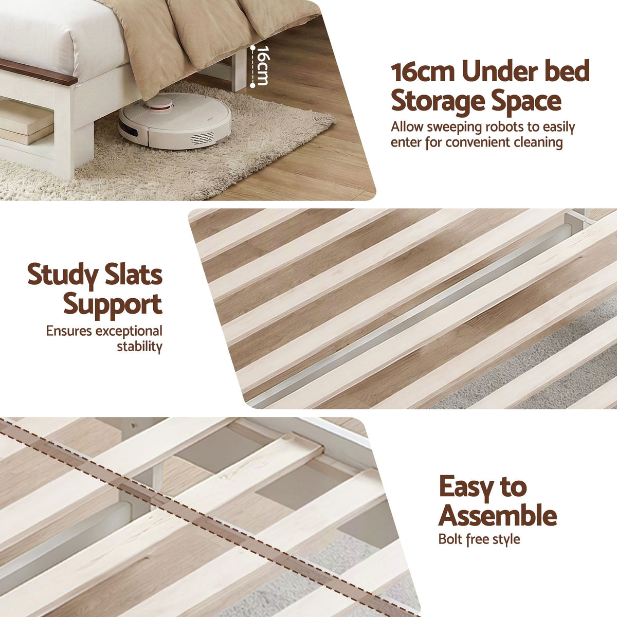 Mysha Bed Frame with Storage Bookcase Headboard and Footboard - White King Single