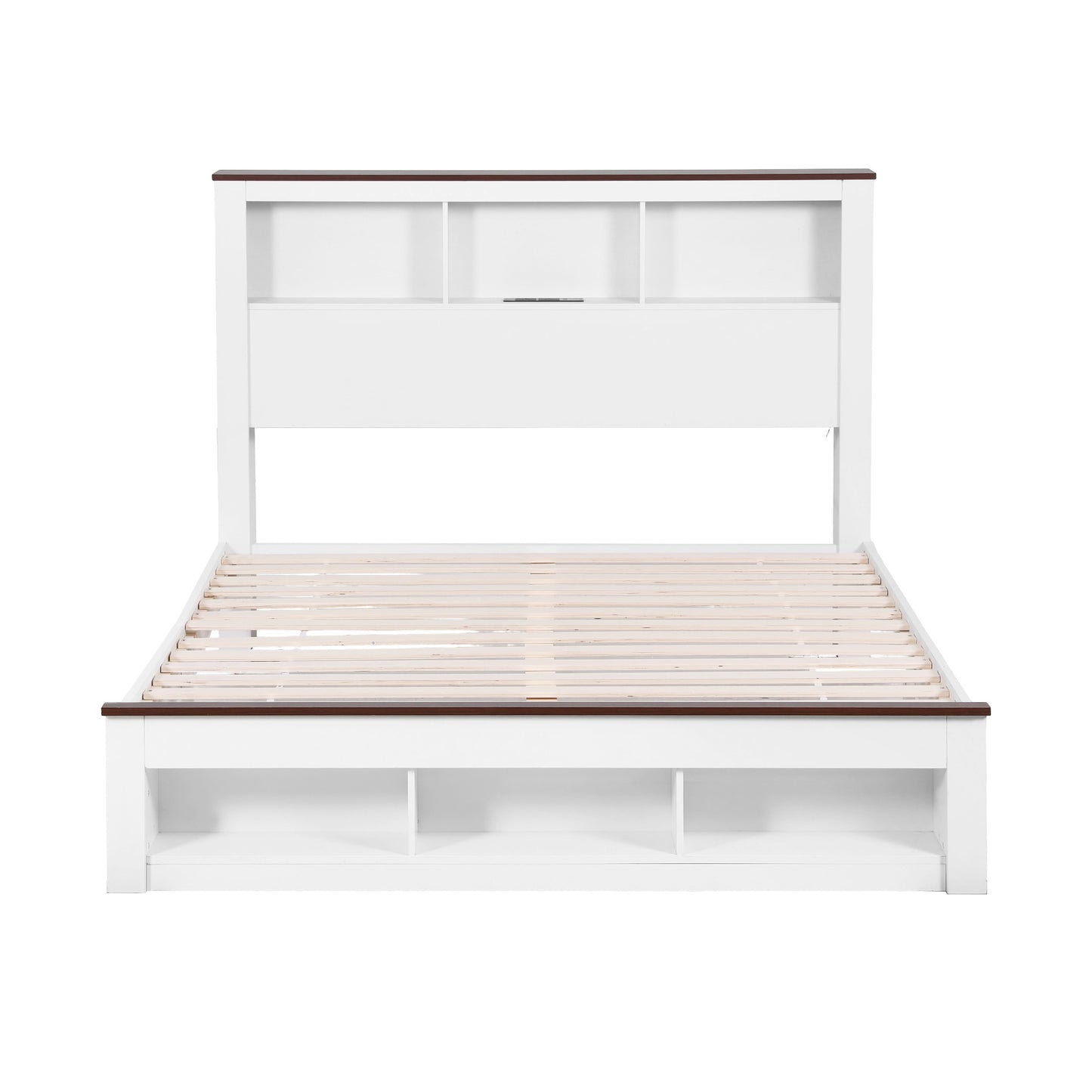 Mysha Bed Frame with Storage Bookcase Headboard and Footboard - White Queen