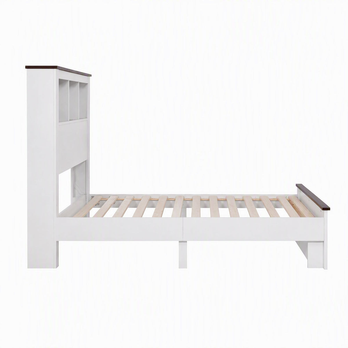 Mysha Bed Frame with Storage Bookcase Headboard and Footboard - White Single