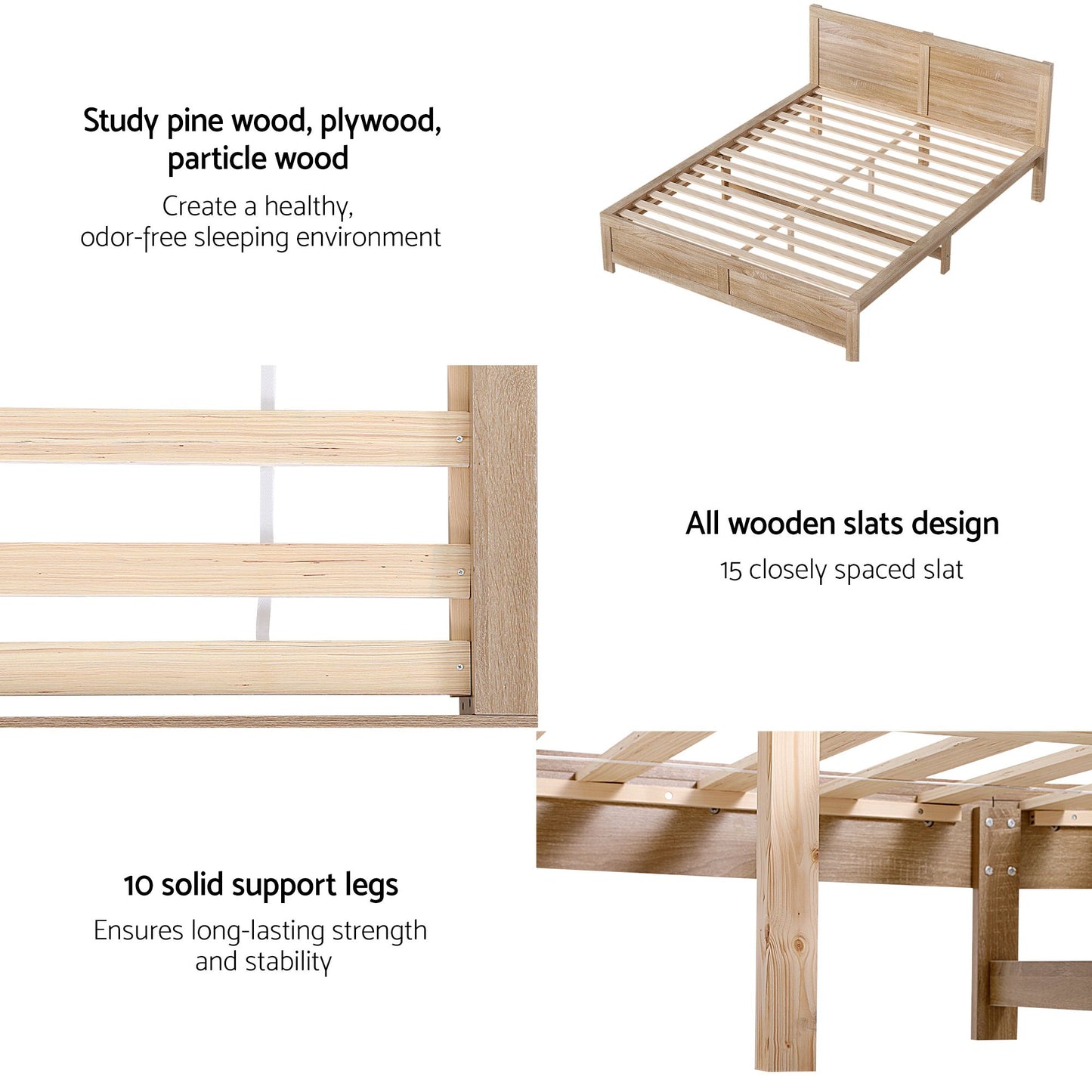 Annie Bed Frame with 2 Drawers - Natural Double