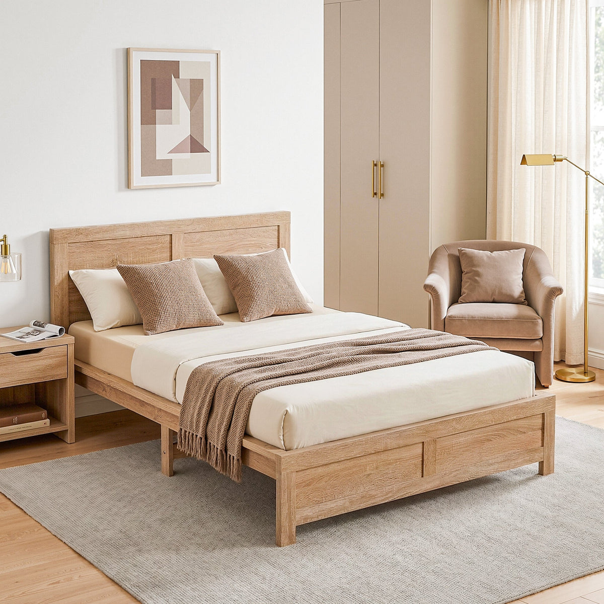Lithara Bed & Mattress Package with 32cm Mattress Wooden Bed No Drawers - Wood King Single
