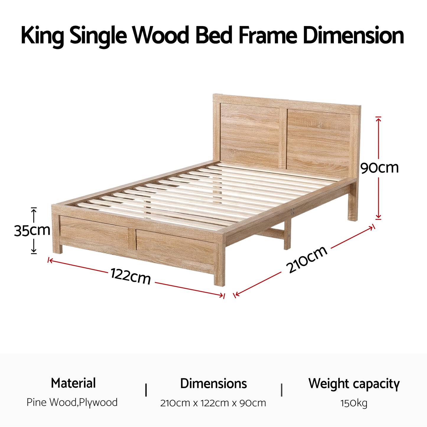 Annie Bed Frame Wooden Acacia No Drawers - Wood King Single