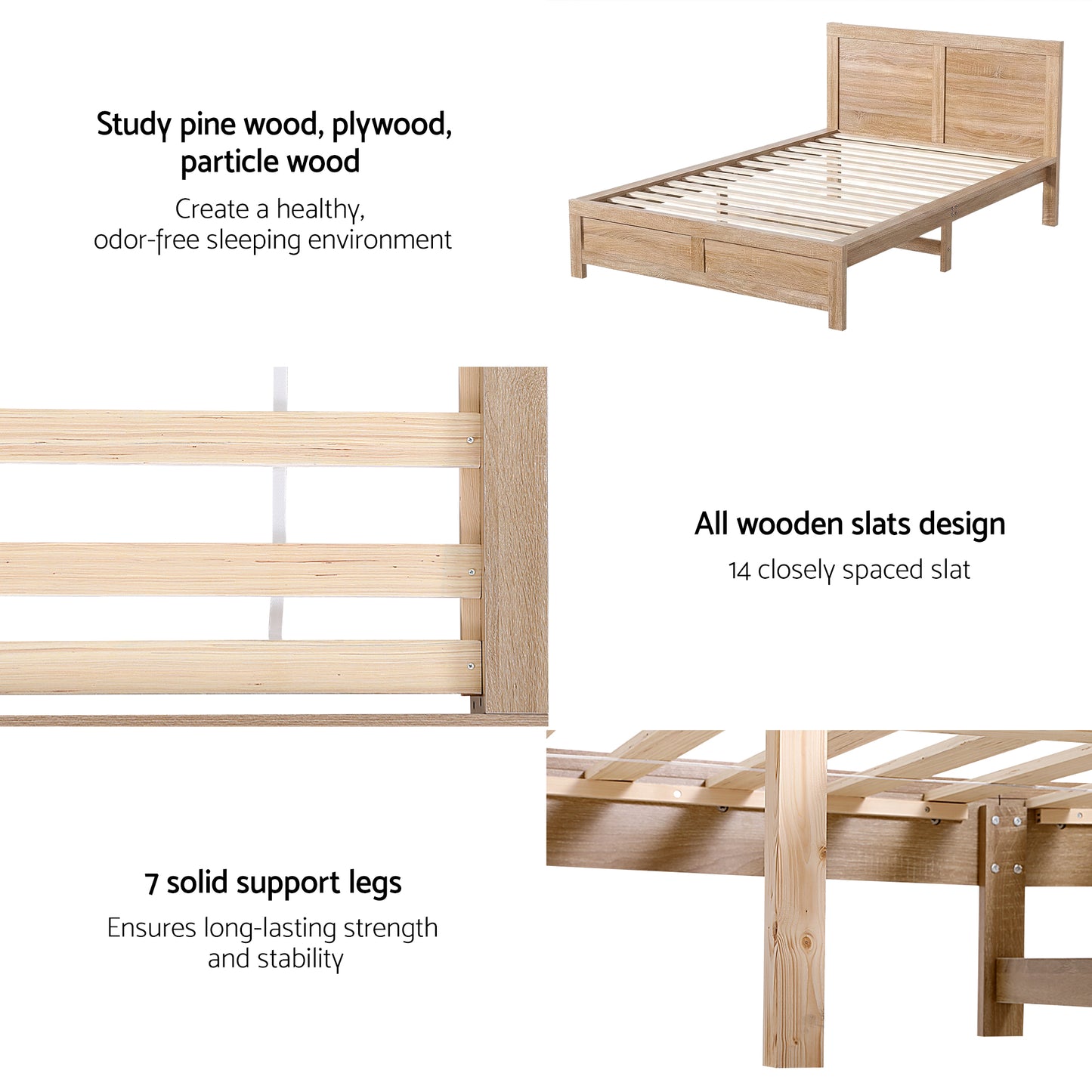 Annie Bed Frame Wooden Acacia No Drawers - Wood King Single
