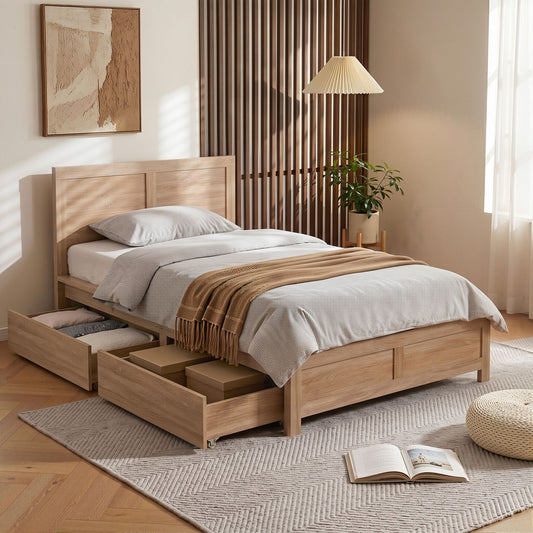 Annie Bed Frame with 2 Drawers - Natural King Single