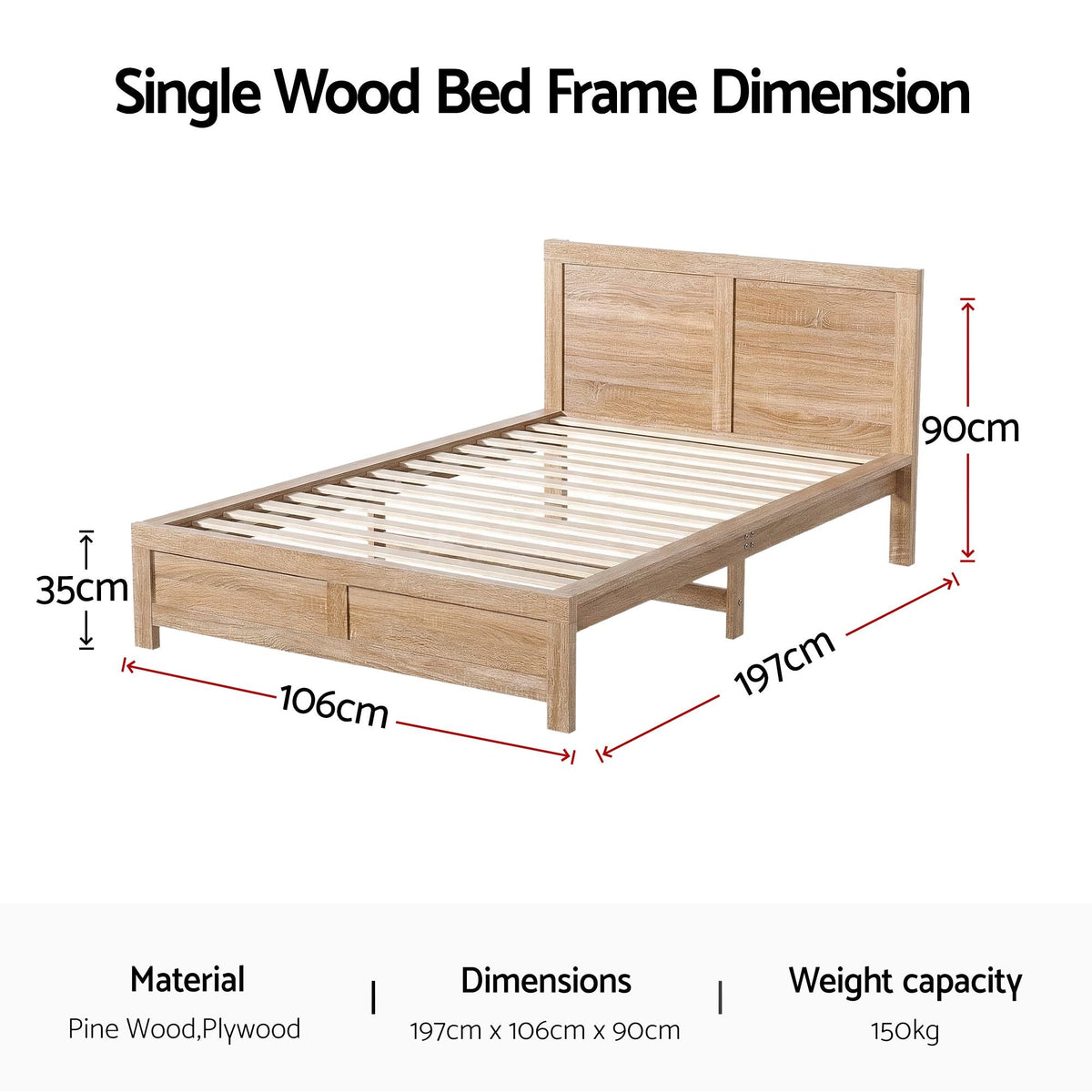 Lithara Bed & Mattress Package with 34cm Mattress Wooden Acacia No Drawers - Wood Single